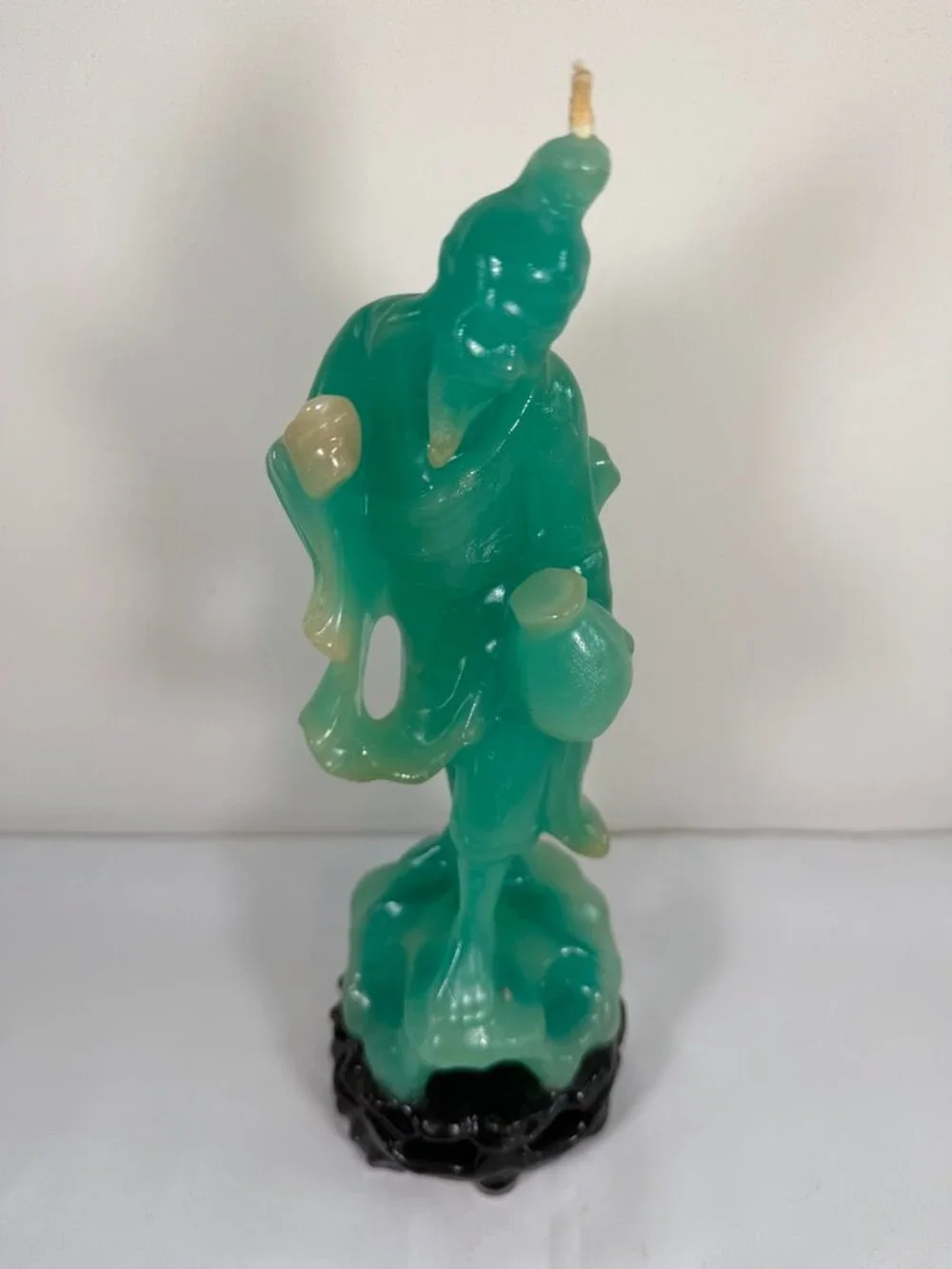 Vintage Mid Century Faux Jade Green Wax Chinese Immortal Figural Candle